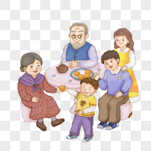 一家人吃月饼高清图片