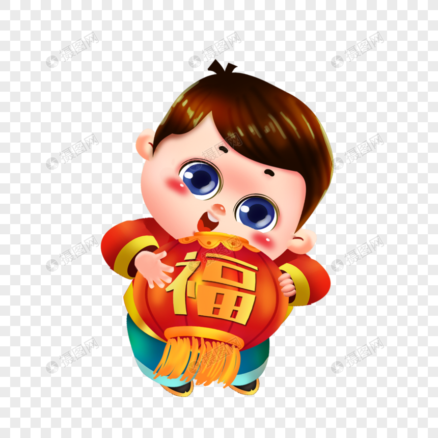 抱着灯笼的男孩