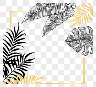 黑金植物叶子手绘边框金箔高清图片