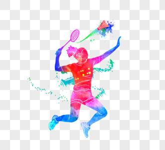 羽毛球运动员创意和彩色剪影图片