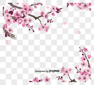 春季粉色桃花枝边框元素高清图片