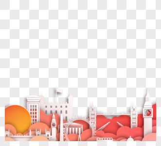 红色云层中伦敦地标建筑地平线剪纸元素图片