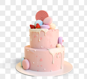 粉色双层生日蛋糕3d元素高清图片