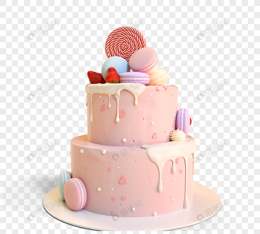 粉色双层生日蛋糕3d元素图片