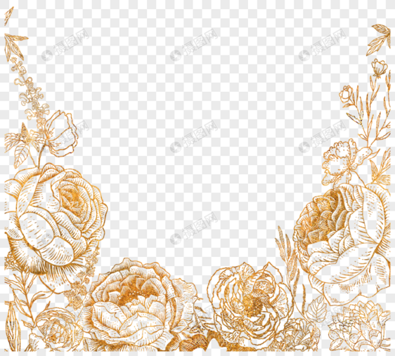 金色花朵边框元素图片