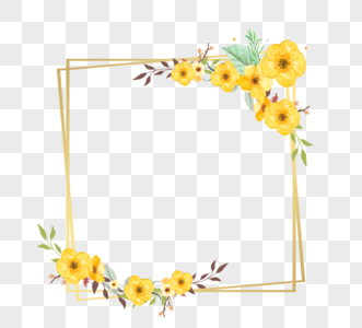 金色几何边框和水彩花卉元素高清图片