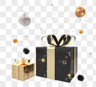 3d黑金质感圣诞礼品盒高清图片