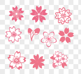 具有多个方向和形状粉红色手绘樱花元素图片
