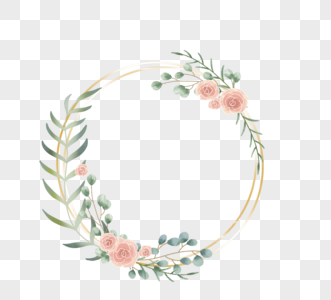 手绘圆形植物花卉边框元素图片