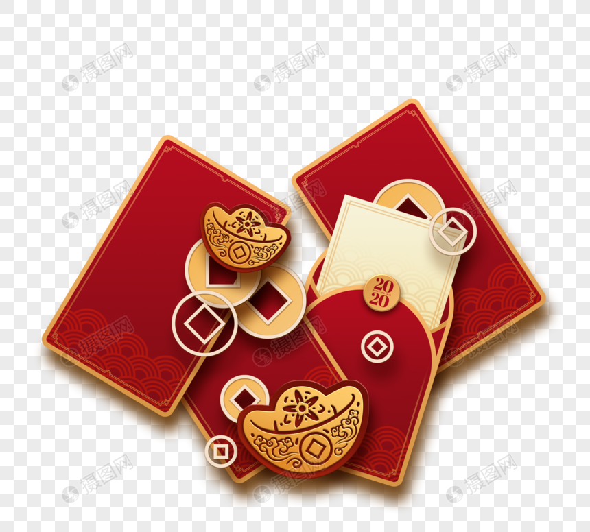 农历新年红包钞票元宝装饰图片