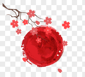 简约传统红色樱花红太阳春日式元素图片
