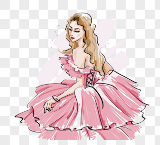时尚粉红色连衣裙模型手绘元素高清图片