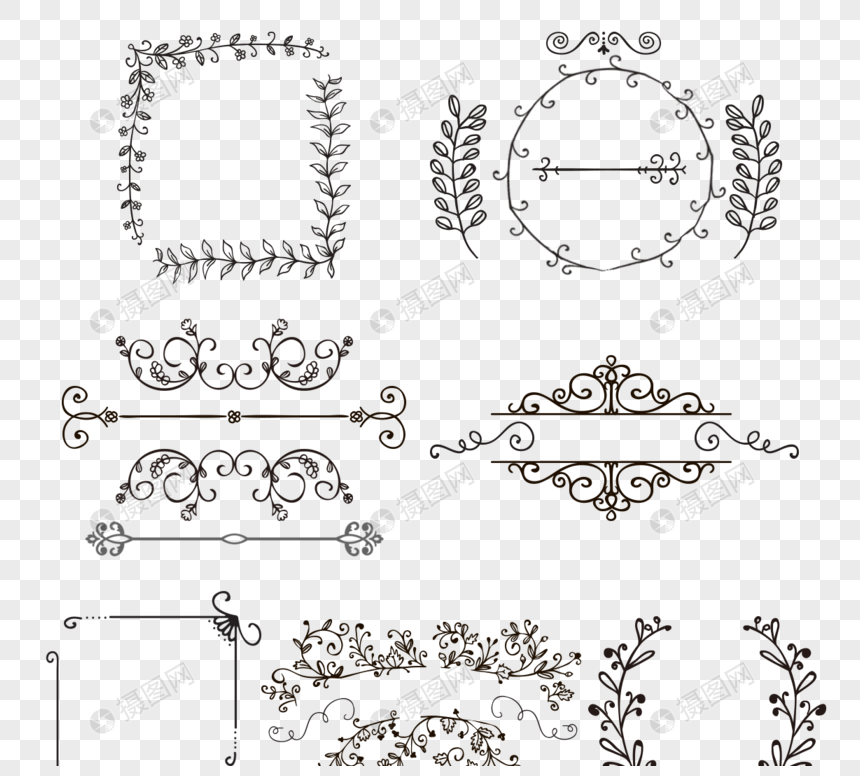 手绘复古边框花边植物手绘元素图片