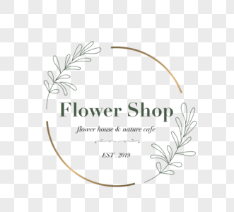 简约风格别致绿色金属边框线性印花花卉装饰花店徽标图片