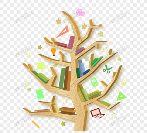 智慧树知识树书架木书矢量元素图片