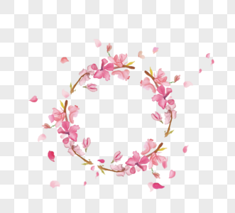 粉红樱花花环浪漫元素图片
