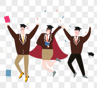 三个可爱学生跳来庆祝毕业图片