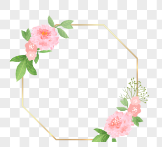 粉色水彩玫瑰金色几何边框图片