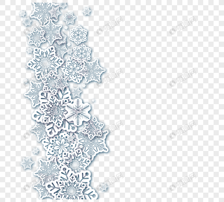 立体剪纸白色雪花纸片边框