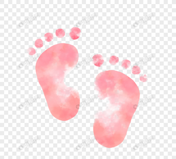 水彩手绘晕染渐变粉色新生儿婴儿脚印图片