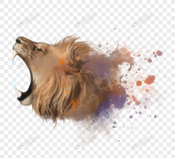 咆哮喷溅狮子头像元素图片