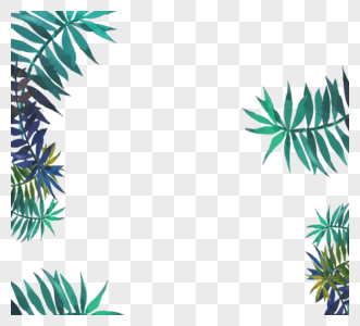 蓝色手绘热带花卉簇纹理边框图片