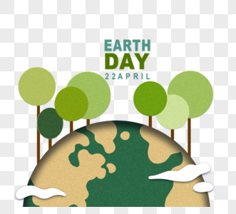地球日简约绿色环保三维剪纸图片