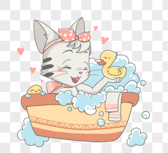 卡通可爱玩耍洗澡猫咪高清图片