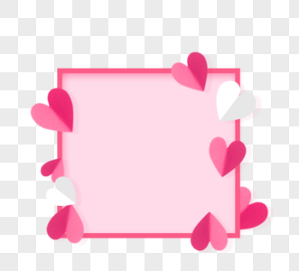 简约粉色和白色折纸剪纸心爱边框情人节元素图片