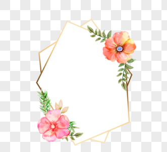 金色几何边框与水彩花卉元素图片