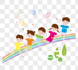 绿色手绘欢乐儿童人物元素图片