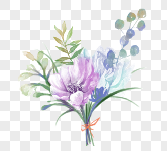 蓝色紫色花朵花束礼物元素图片