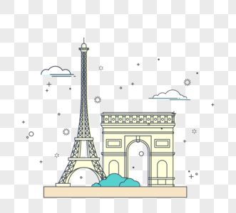 法国旅游建筑凯旋门巴黎铁塔创意简约线性高清图片