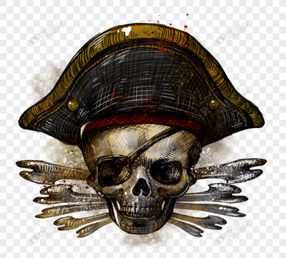 手绘海盗帽子骷髅头元素图片