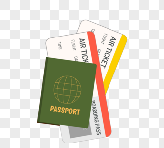 绿色飞机机票护照手绘插图图片
