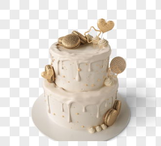 金色马卡龙双层蛋糕3d元素图片