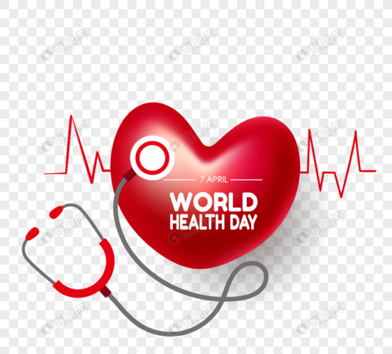 卡通立体红色世界卫生日心跳听诊器图片