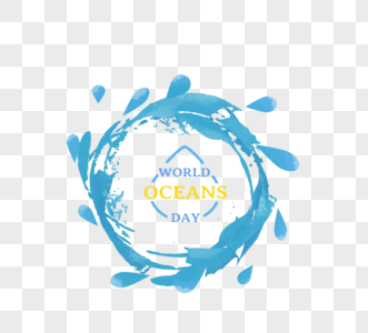世界海洋日水滴水彩元素图片