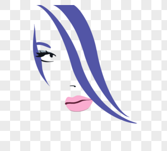 手绘蓝色卷长发女人侧脸图片