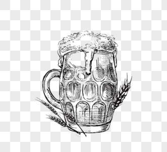 黑色手绘麦穗在啤酒杯下高清图片