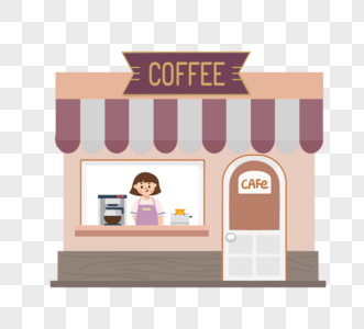 平动画片街道咖啡店贸易商元素图片
