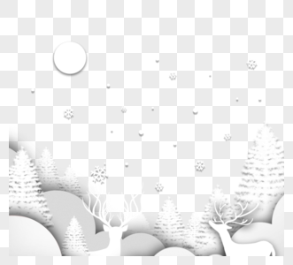 白色剪纸风格麋鹿雪山雪花森林图片