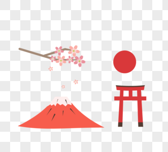 简约传统红色系日本樱花红色山鸟屋元素高清图片