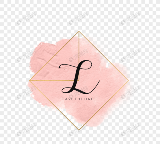 几何粉色笔刷英文婚礼logo图片