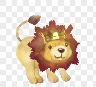 王冠狮子手绘卡通水彩元素图片