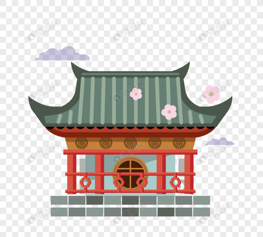 日本唐招提寺地标建筑传统建筑寺庙矢量图片