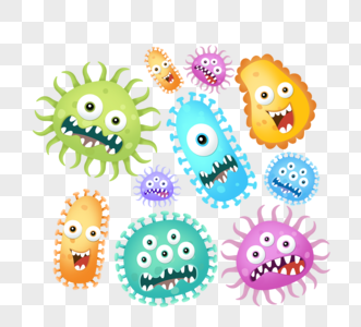 手绘细菌病毒微生物卡通拟人化图像图片