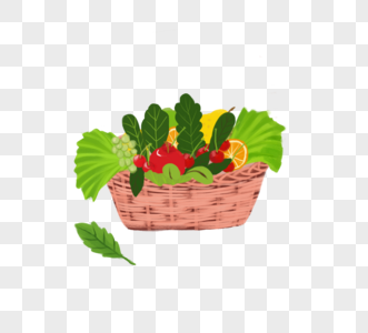 越南清新果篮装蔬菜水果篮子元素高清图片
