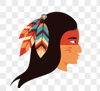 印第安原住民侧面头像元素图片