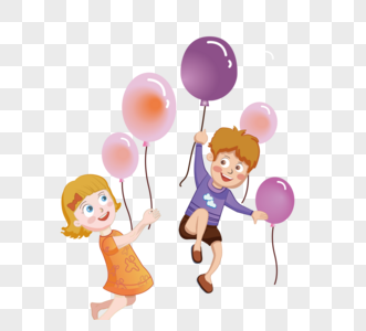 儿童小孩玩耍气球矢量元素图片
